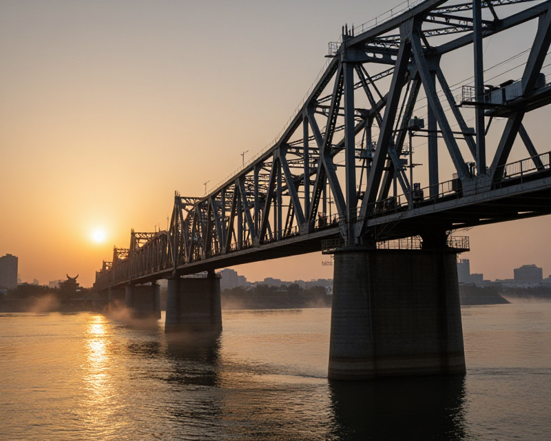 A cinematic view of the Amnok River Bridge