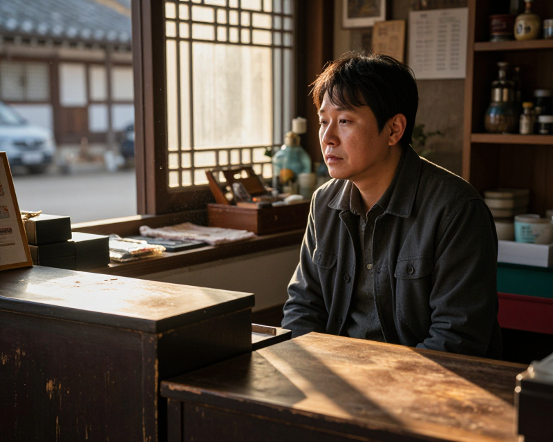 Korean Small Business Owner in Warm Light