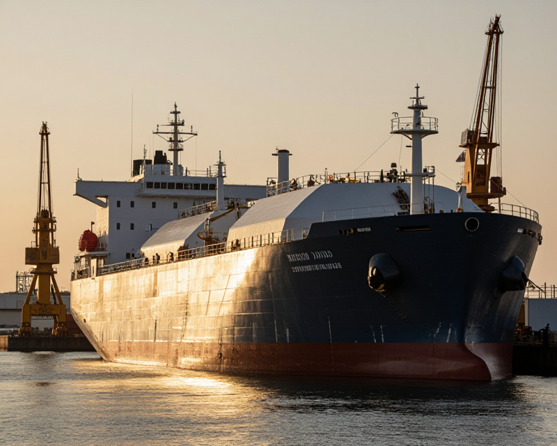 A majestic LNG carrier in a South Korean shipyard